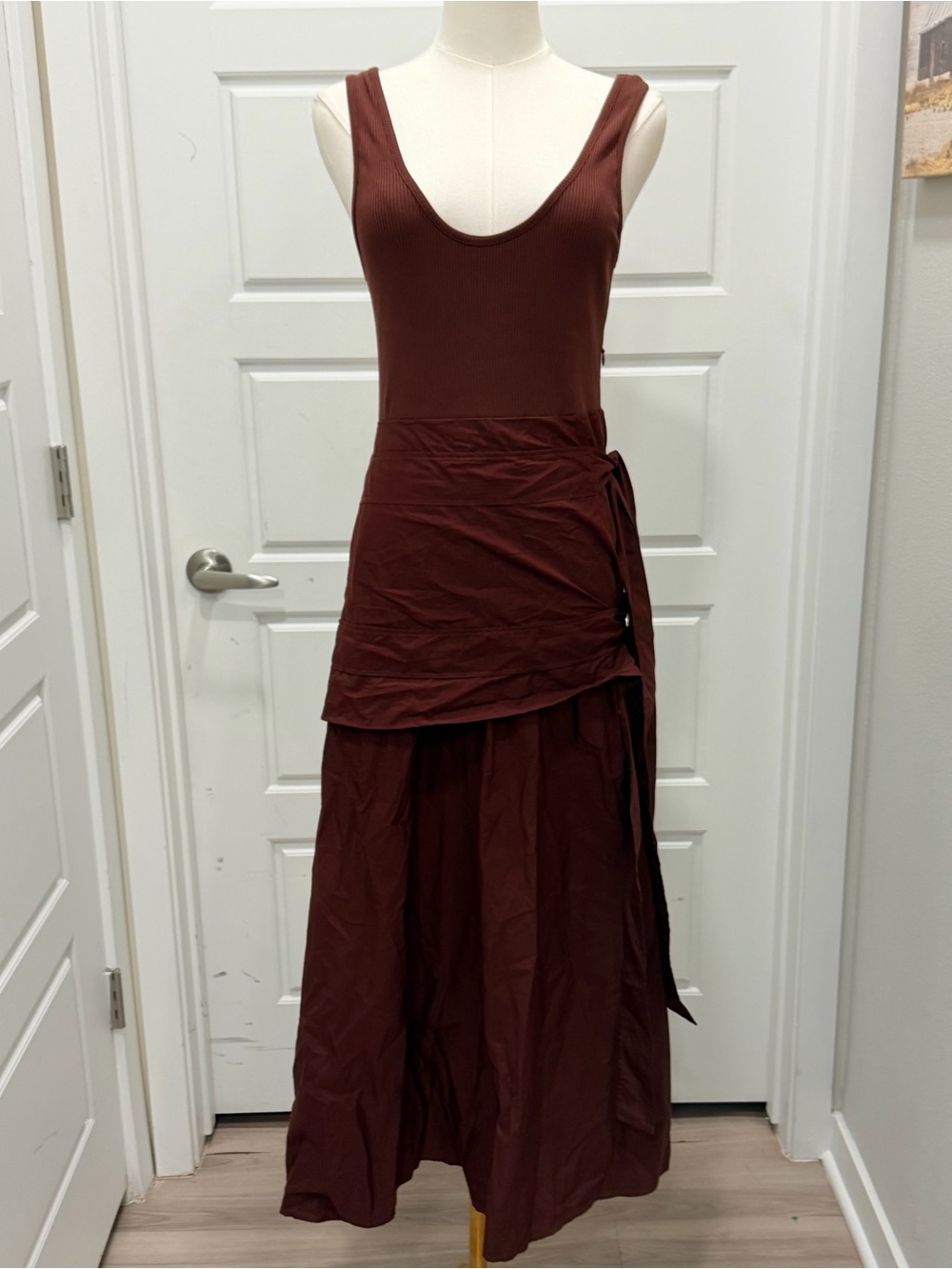 Zara Burgundy Wrap Style Layered Dress with Side Ties - Picture 3 of 12